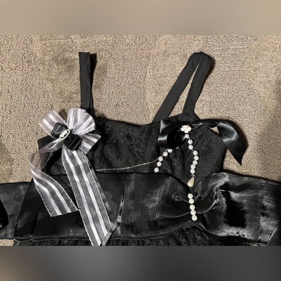 Solid Black Lace Lolita Dress JSK w/ Belt & Brooch Gothic EGL Floral Ruffle TaoB - Picture 3 of 16